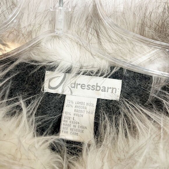 Dressbarn Gray Lambswool Button Front Cardigan Faux Fur Trim Penny Lane LARGE - Picture 3 of 6